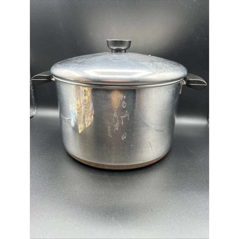 VTG Revere Ware 1801 4 Qt Stainless Steel Stock Pot Lid Copper Bottom 2363973